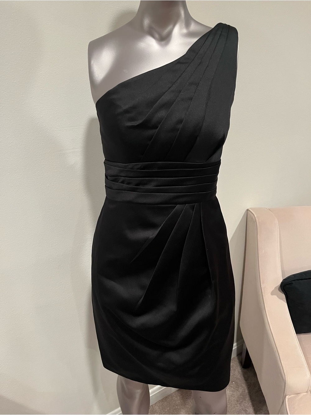 David's Bridal Black One-Shoulder Cocktail Dress 2 EUC